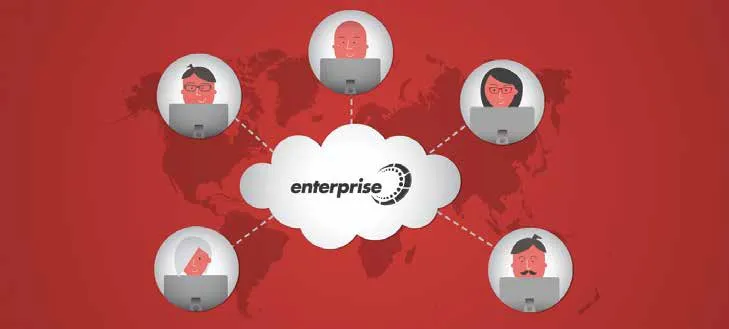 さまざまな地域の人がenterpriseにアクセスしているイメージ図