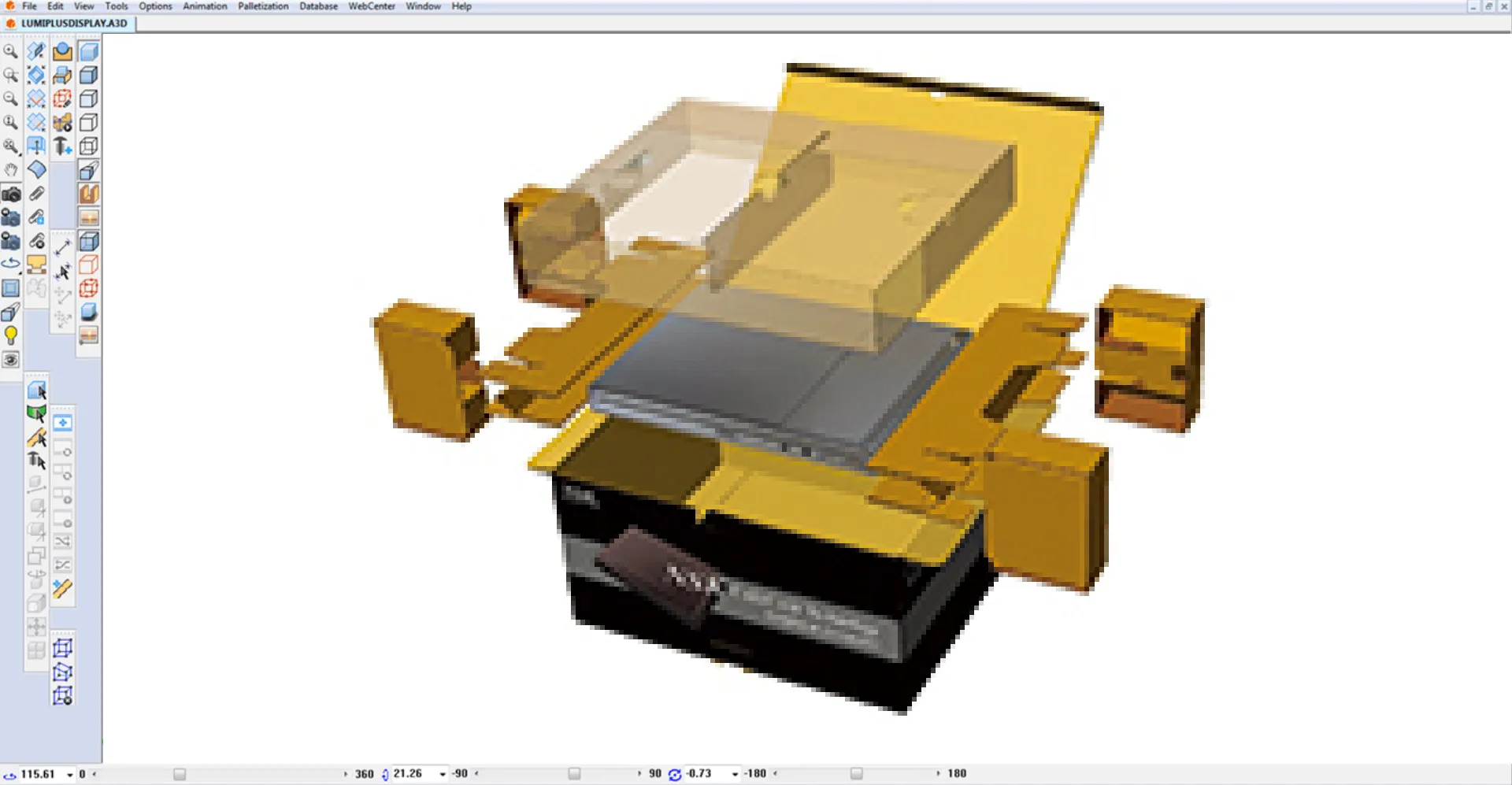 パッケージの複数のパーツの組み上げを行なっている画面