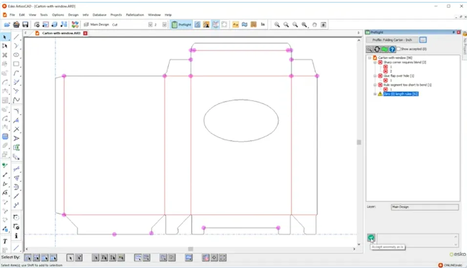 ArtiosCADのプリフライト機能を使って図面をチェックしている画面