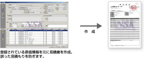 登録されている原価情報を元に見積書を作成。誤った見積もりを防ぎます。